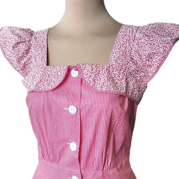 SOLD 40s Vintage Princess Peggy Button Gingham Front House Dress Rockabilly VLV - Picture 3 of 12